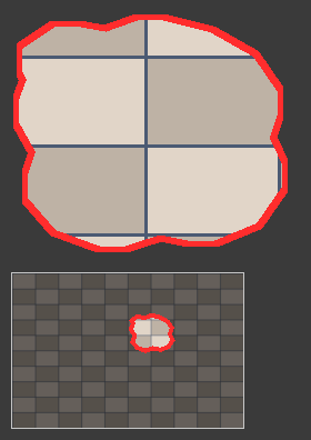 An irregular hand-drawn selection with gray outside area and a location thumbnail